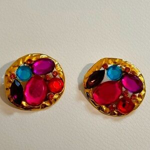 Multi Color, Vintage 80s Jewelry, Brutalist, Avant Garde, Clip On Style earrings